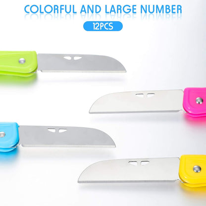 12 Pcs Floral Knife Pruning Knives Garden Hand Pruner Stainless Steel Blade Foldable Florist Knife with Blue Yellow Green Rose Red Cover, Pruner for the Garden Grafting
