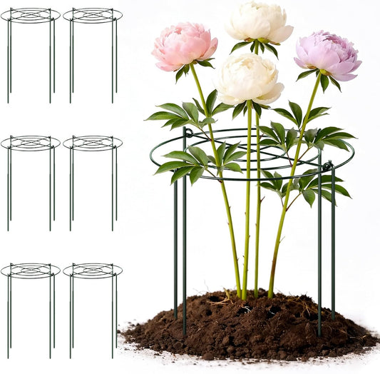 6 Pcs Adjustable Peony Cages and Supports, 24 x 12 Inch / 9 x 12 Inch Metal Peony Support Cage, Large Plant Frame Rings for Garden Outdoor Plants Flowers Tomato Vegetables, Height Adjustable