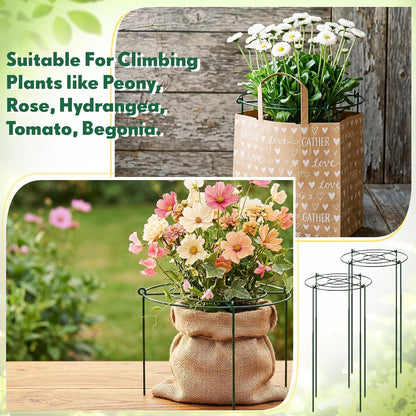 6 Pcs Adjustable Peony Cages and Supports, 24 x 12 Inch / 9 x 12 Inch Metal Peony Support Cage, Large Plant Frame Rings for Garden Outdoor Plants Flowers Tomato Vegetables, Height Adjustable