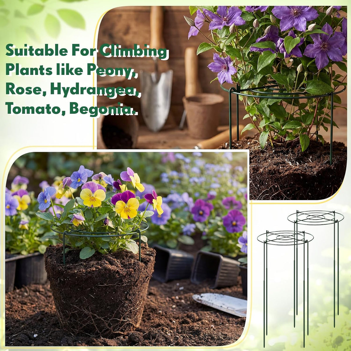 6 Pcs Adjustable Peony Cages and Supports, 24 x 12 Inch / 9 x 12 Inch Metal Peony Support Cage, Large Plant Frame Rings for Garden Outdoor Plants Flowers Tomato Vegetables, Height Adjustable