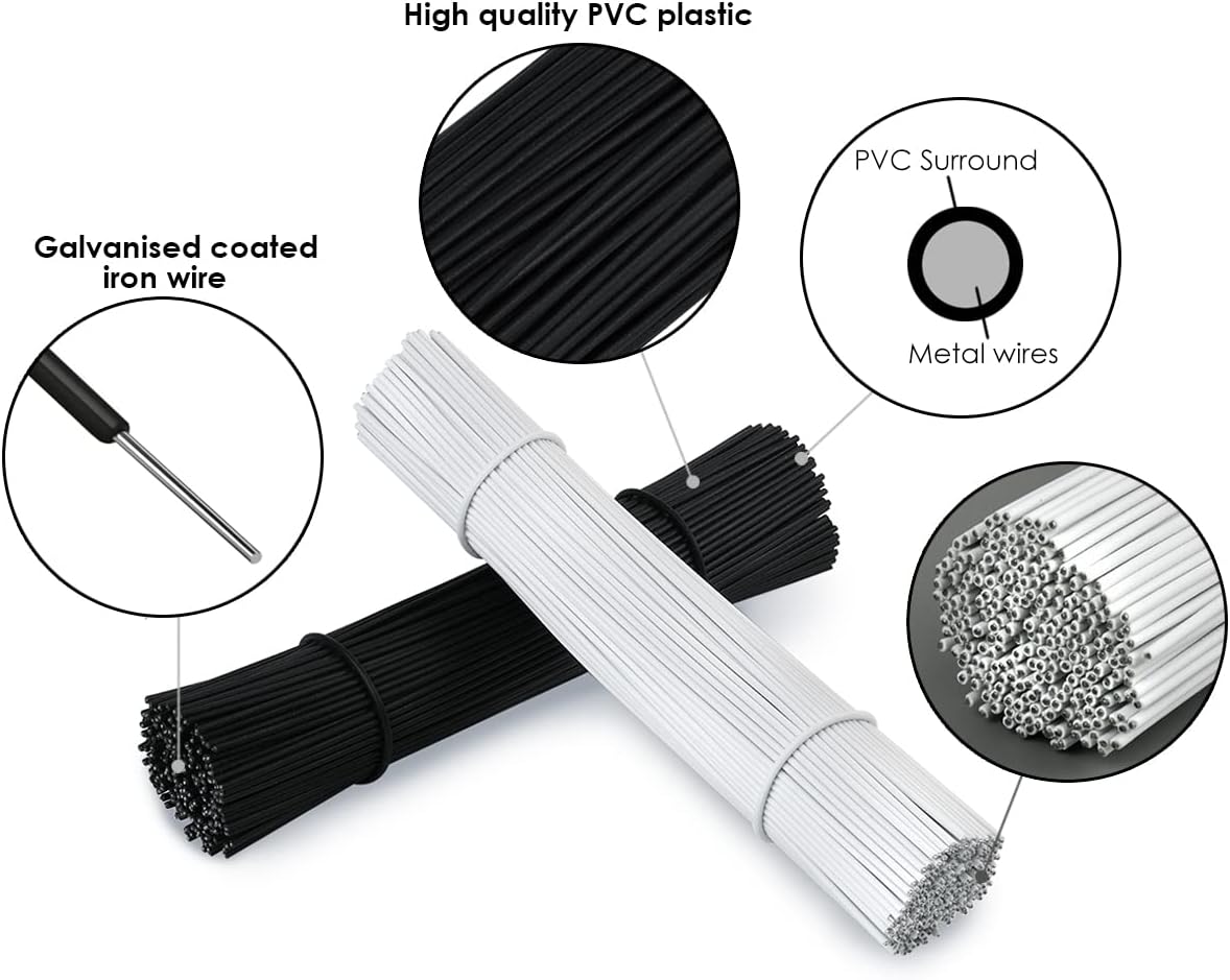 6 Inch Twist Ties Set of 200 Bread Bag Ties Wire Twist Ties for Cord Management (Black and White (round shape))