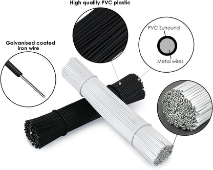 6 Inch Twist Ties Set of 200 Bread Bag Ties Wire Twist Ties for Cord Management (Black and White (round shape))