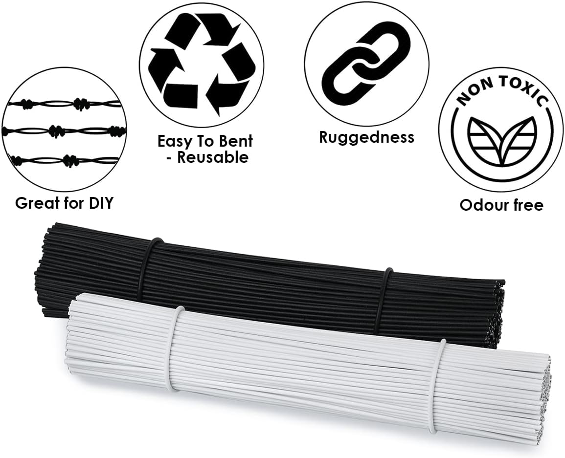 6 Inch Twist Ties Set of 200 Bread Bag Ties Wire Twist Ties for Cord Management (Black and White (round shape))