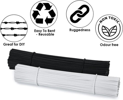6 Inch Twist Ties Set of 200 Bread Bag Ties Wire Twist Ties for Cord Management (Black and White (round shape))