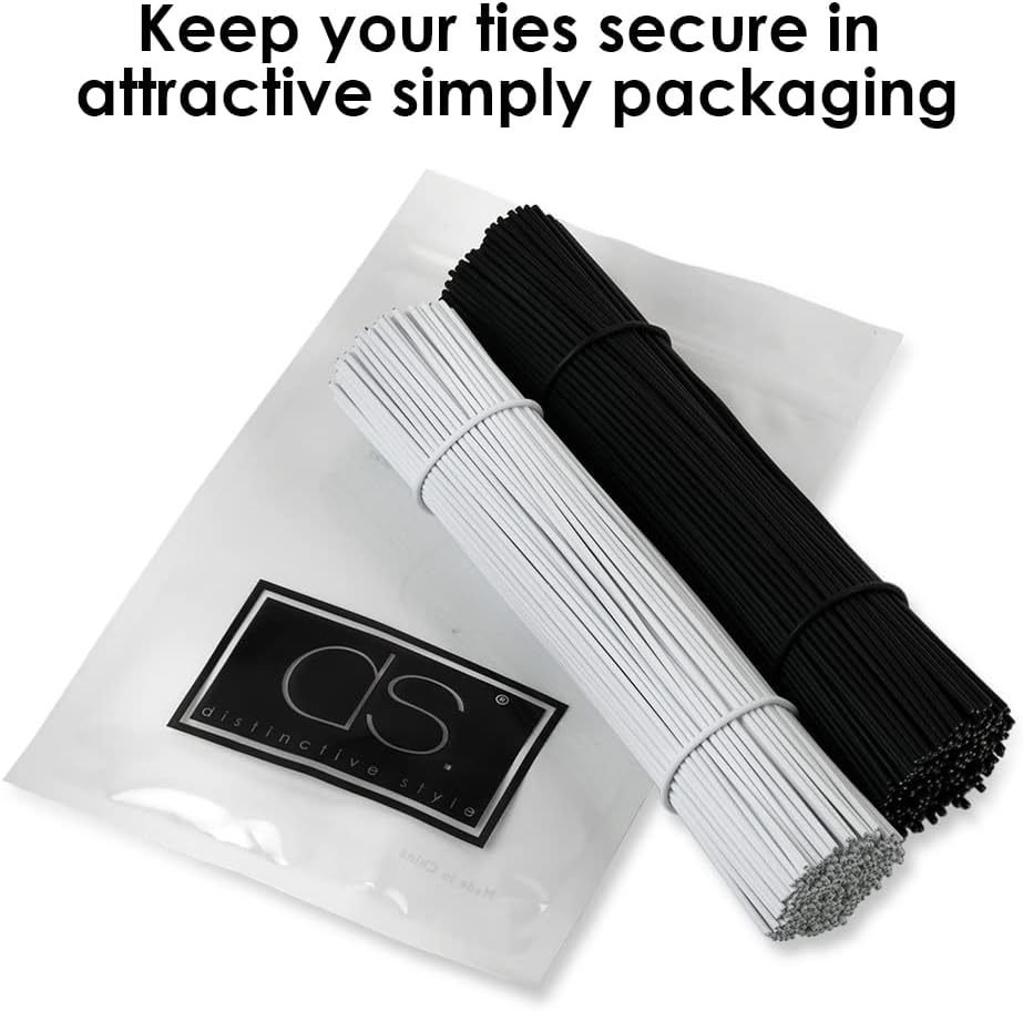 6 Inch Twist Ties Set of 200 Bread Bag Ties Wire Twist Ties for Cord Management (Black and White (round shape))