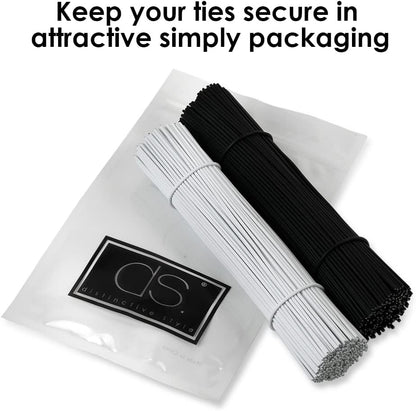 6 Inch Twist Ties Set of 200 Bread Bag Ties Wire Twist Ties for Cord Management (Black and White (round shape))