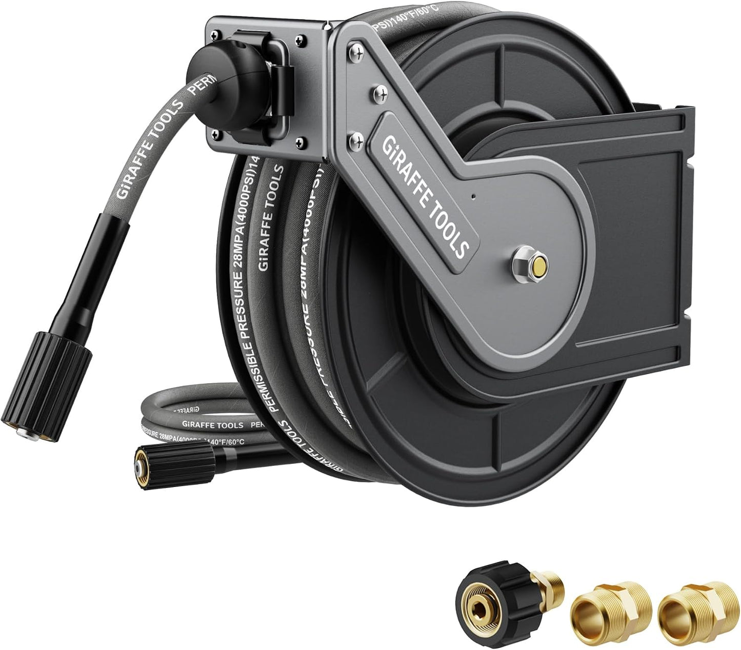 Pressure Washer Hose Reel with 60ft Pressure Hose, 4000PSI