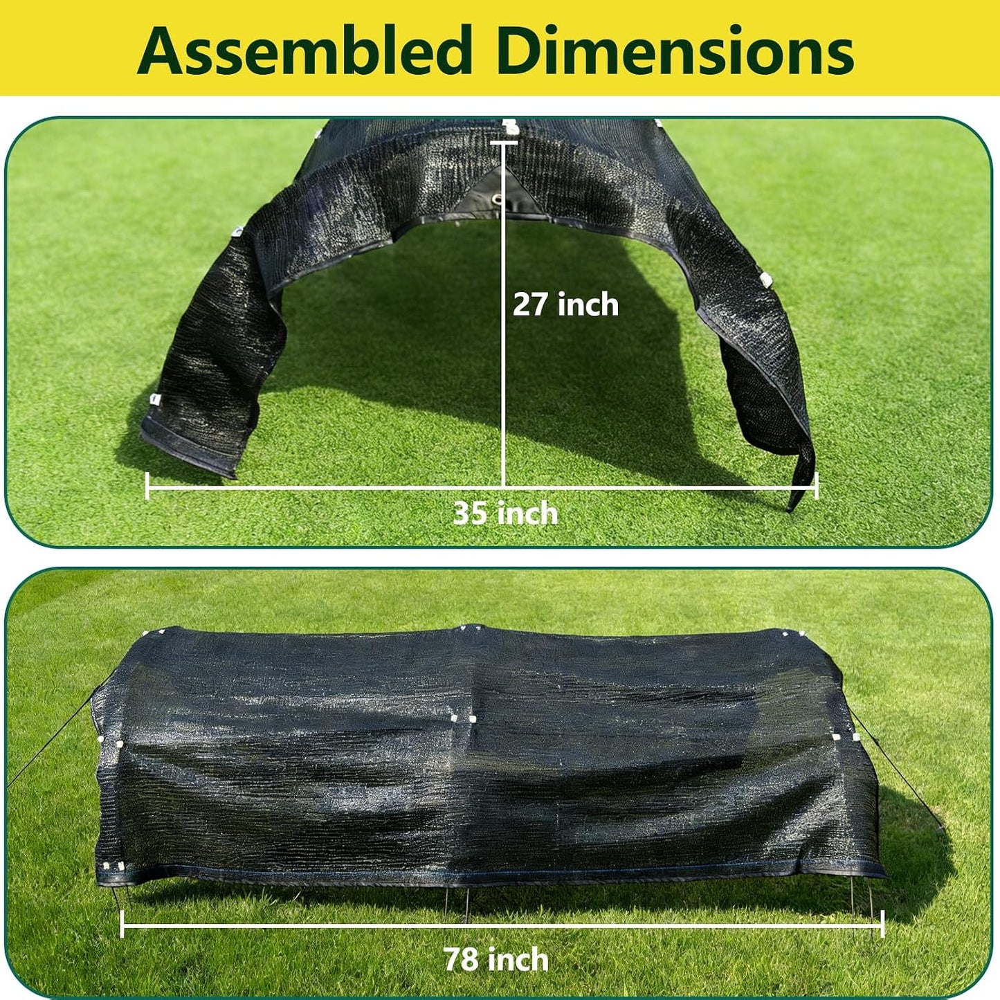 Garden Shade Kits, Shade Cloth with Hoops,78" L x 35" W x 27" H Row Covers