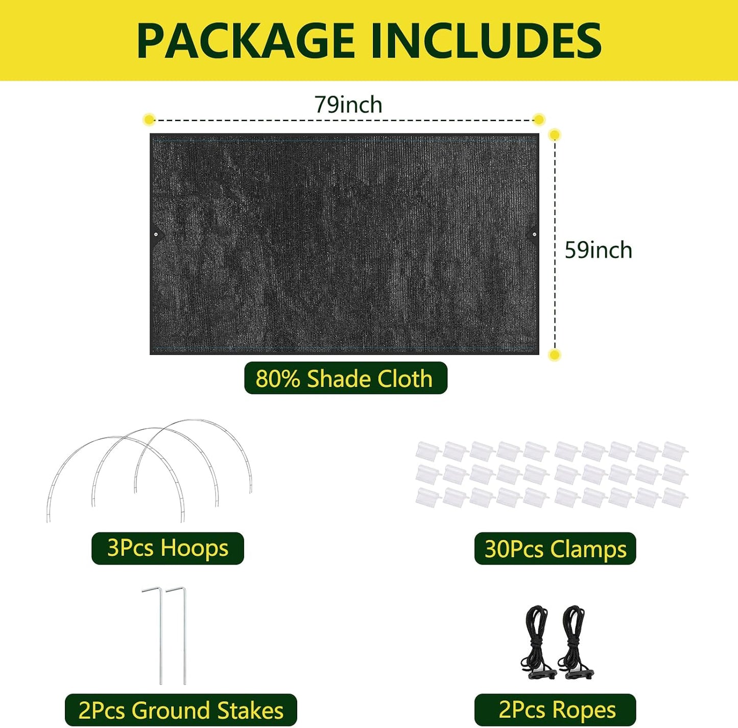 Garden Shade Kits, Shade Cloth with Hoops,78" L x 35" W x 27" H Row Covers