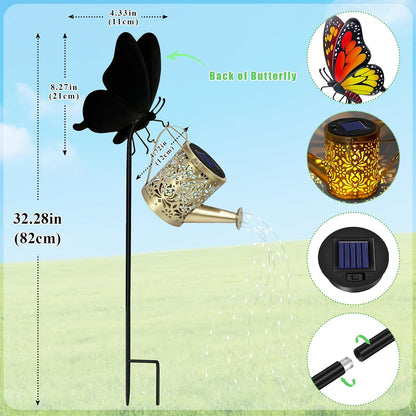 Solar Watering Can Lights Butterfly Hook Outdoor Garden Decor