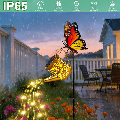 Solar Watering Can Lights Butterfly Hook Outdoor Garden Decor