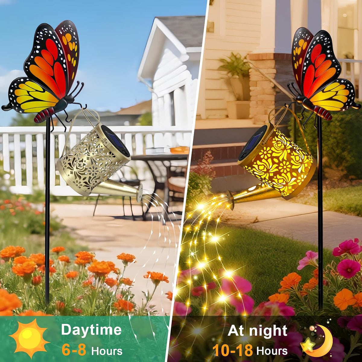 Solar Watering Can Lights Butterfly Hook Outdoor Garden Decor