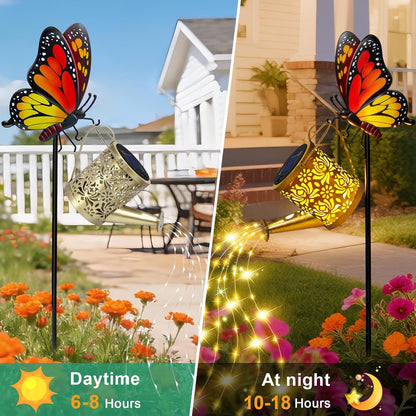 Solar Watering Can Lights Butterfly Hook Outdoor Garden Decor