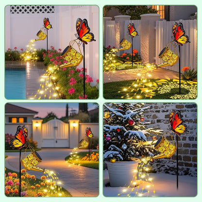 Solar Watering Can Lights Butterfly Hook Outdoor Garden Decor