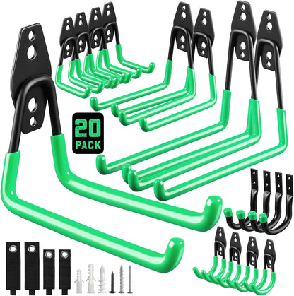 LANDNEOO Garage Hooks, 20-Pack Steel Garage Accessories for Organization and Storage, Heavy Wall Mount Duty Hooks with Anti-Slip Coating for Hanging Ladder, Bike, Power Tools and More Tools, Black