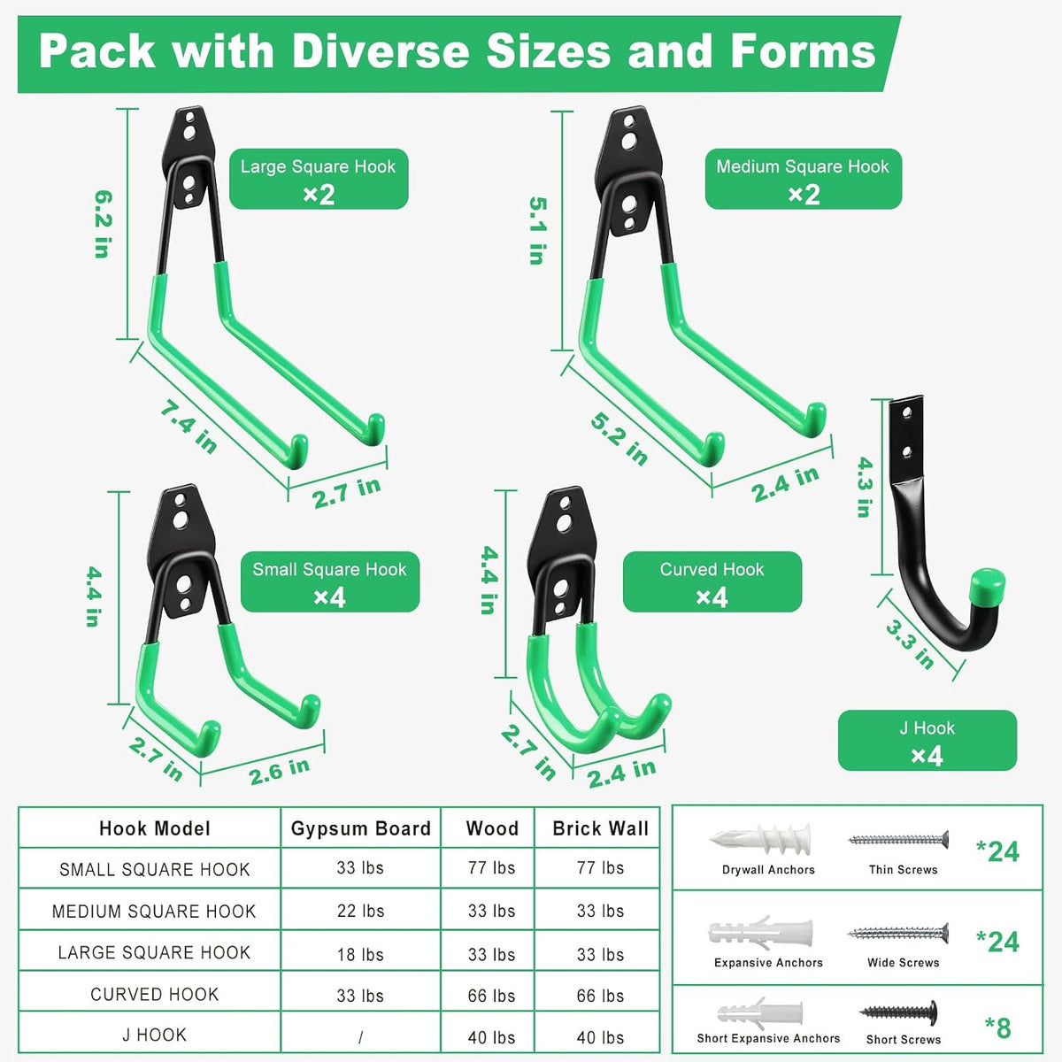 LANDNEOO Garage Hooks, 20-Pack Steel Garage Accessories for Organization and Storage, Heavy Wall Mount Duty Hooks with Anti-Slip Coating for Hanging Ladder, Bike, Power Tools and More Tools, Black