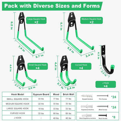 LANDNEOO Garage Hooks, 20-Pack Steel Garage Accessories for Organization and Storage, Heavy Wall Mount Duty Hooks with Anti-Slip Coating for Hanging Ladder, Bike, Power Tools and More Tools, Black