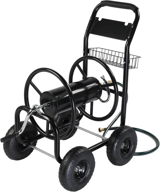 Garden Hose Reel Cart, Lawn Water Planting Cart with Wheels, Black