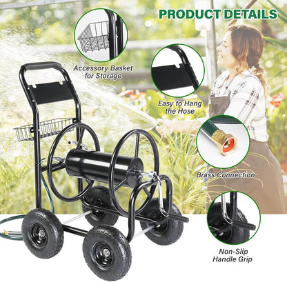 Garden Hose Reel Cart, Lawn Water Planting Cart with Wheels, Black