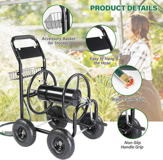 Garden Hose Reel Cart, Lawn Water Planting Cart with Wheels, Black