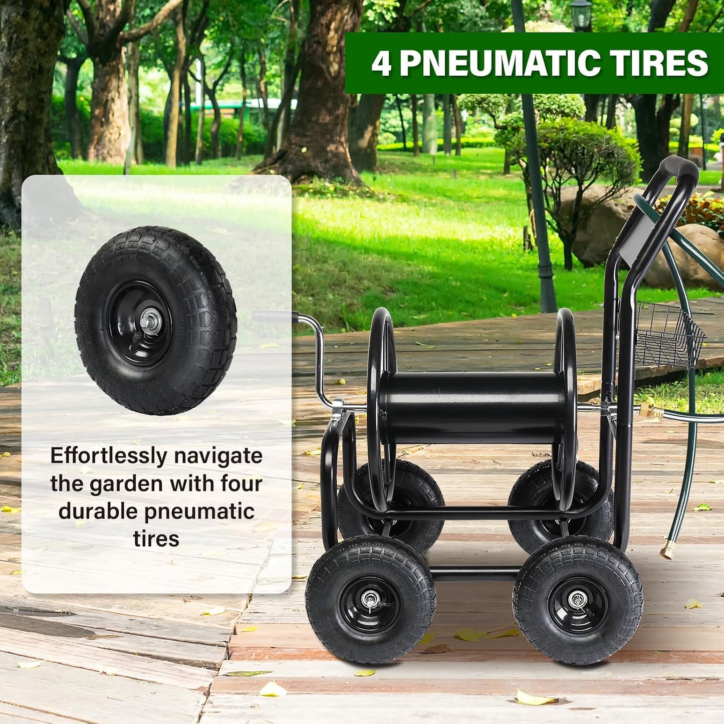 Garden Hose Reel Cart, Lawn Water Planting Cart with Wheels, Black