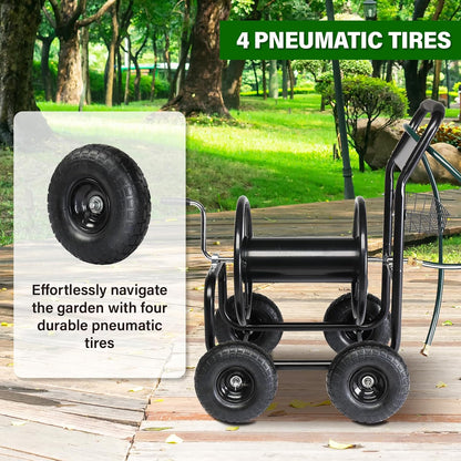Garden Hose Reel Cart, Lawn Water Planting Cart with Wheels, Black