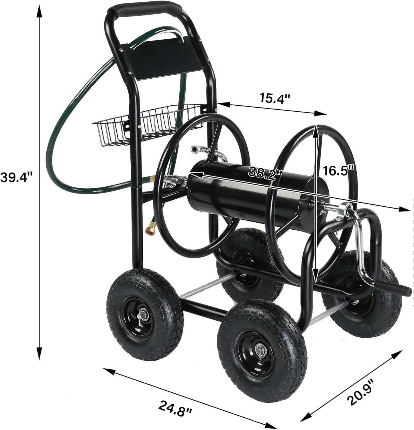 Garden Hose Reel Cart, Lawn Water Planting Cart with Wheels, Black