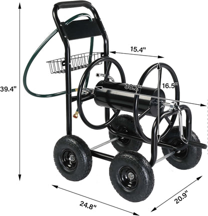 Garden Hose Reel Cart, Lawn Water Planting Cart with Wheels, Black