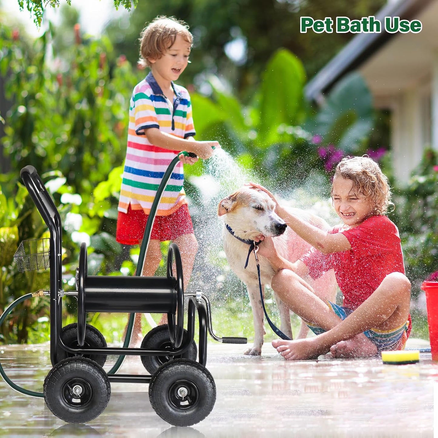 Garden Hose Reel Cart, Lawn Water Planting Cart with Wheels, Black