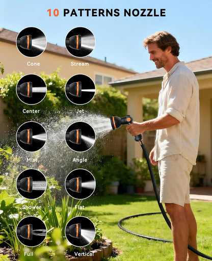 Retractable Garden Hose Reel - 1/2 inch x 115ft Heavy Duty Wall Mounted Hose Reel with 3/4 inch Brass Fitting & 10 Sprayer Nozzle - Any Length Lock, Auto Rewind System, 180°Swivel Bracket- Grey