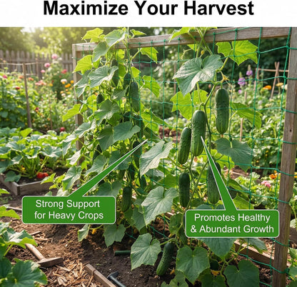 Trellis Netting for Climbing Plants - Heavy Duty Garden Trellis Netting for Cucumber, Vine, Fruits & Vegetables Tomato Plants Trellis Net, Climbing Vining Plants 10' x 7'Ft Green