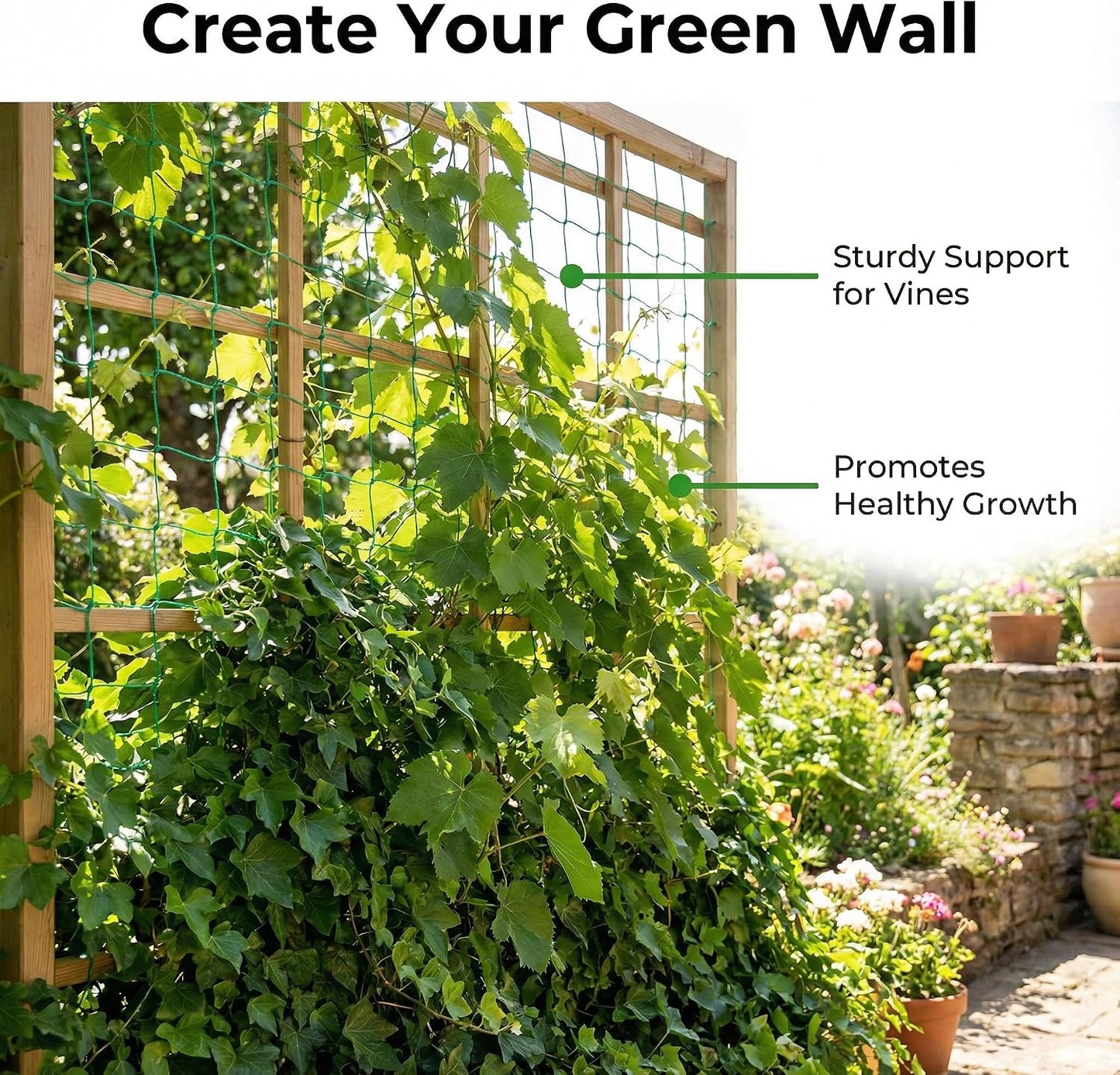 Trellis Netting for Climbing Plants - Heavy Duty Garden Trellis Netting for Cucumber, Vine, Fruits & Vegetables Tomato Plants Trellis Net, Climbing Vining Plants 10' x 7'Ft Green