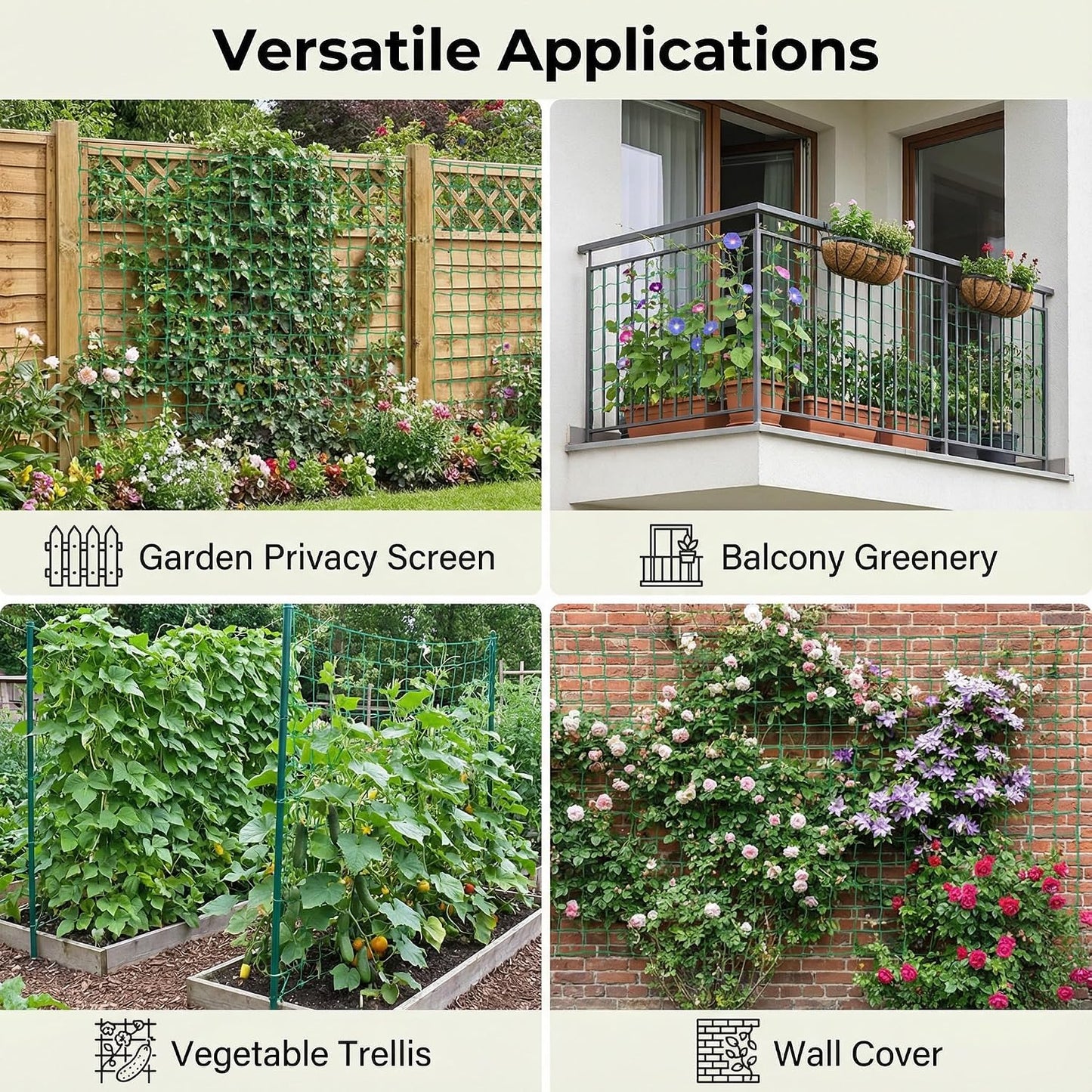 Trellis Netting for Climbing Plants - Heavy Duty Garden Trellis Netting for Cucumber, Vine, Fruits & Vegetables Tomato Plants Trellis Net, Climbing Vining Plants 10' x 7'Ft Green