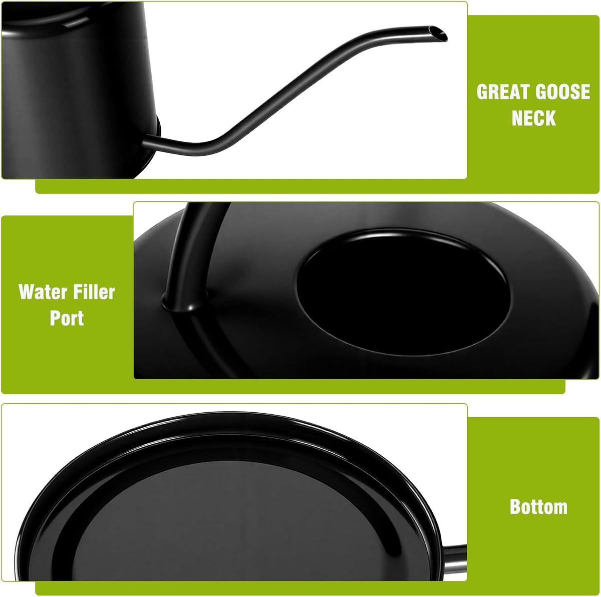 Plant Watering Can, 50 oz / 1500 ml Stainless Steel Metal - Modern Decorative with Long Spout for Indoor Potted Plants, Bonsai, Garden Flowers, Black