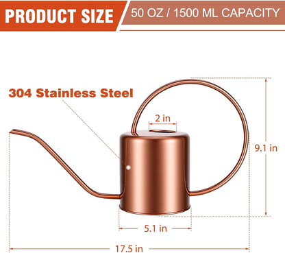 Plant Watering Can, 50 oz / 1500 ml Stainless Steel Metal - Modern Decorative with Long Spout for Indoor Potted Plants, Bonsai, Garden Flowers, Black