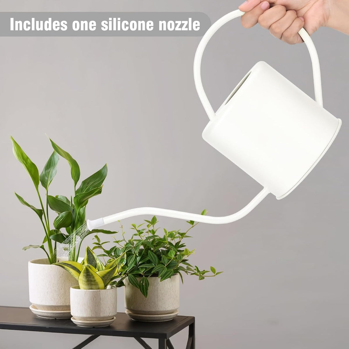 Plant Watering Can, 50 oz / 1500 ml Stainless Steel Metal - Modern Decorative with Long Spout for Indoor Potted Plants, Bonsai, Garden Flowers, Black