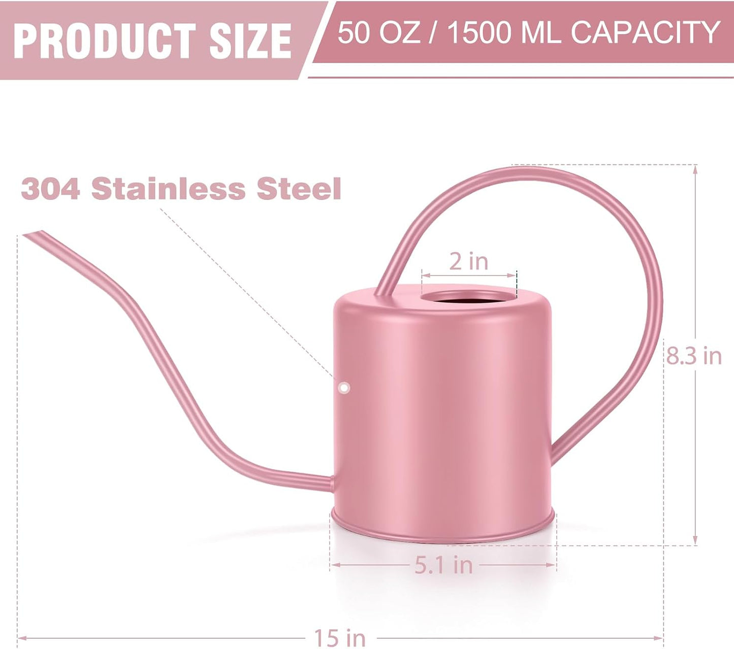Plant Watering Can, 50 oz / 1500 ml Stainless Steel Metal - Modern Decorative with Long Spout for Indoor Potted Plants, Bonsai, Garden Flowers, Black