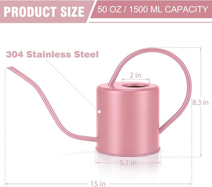 Plant Watering Can, 50 oz / 1500 ml Stainless Steel Metal - Modern Decorative with Long Spout for Indoor Potted Plants, Bonsai, Garden Flowers, Black