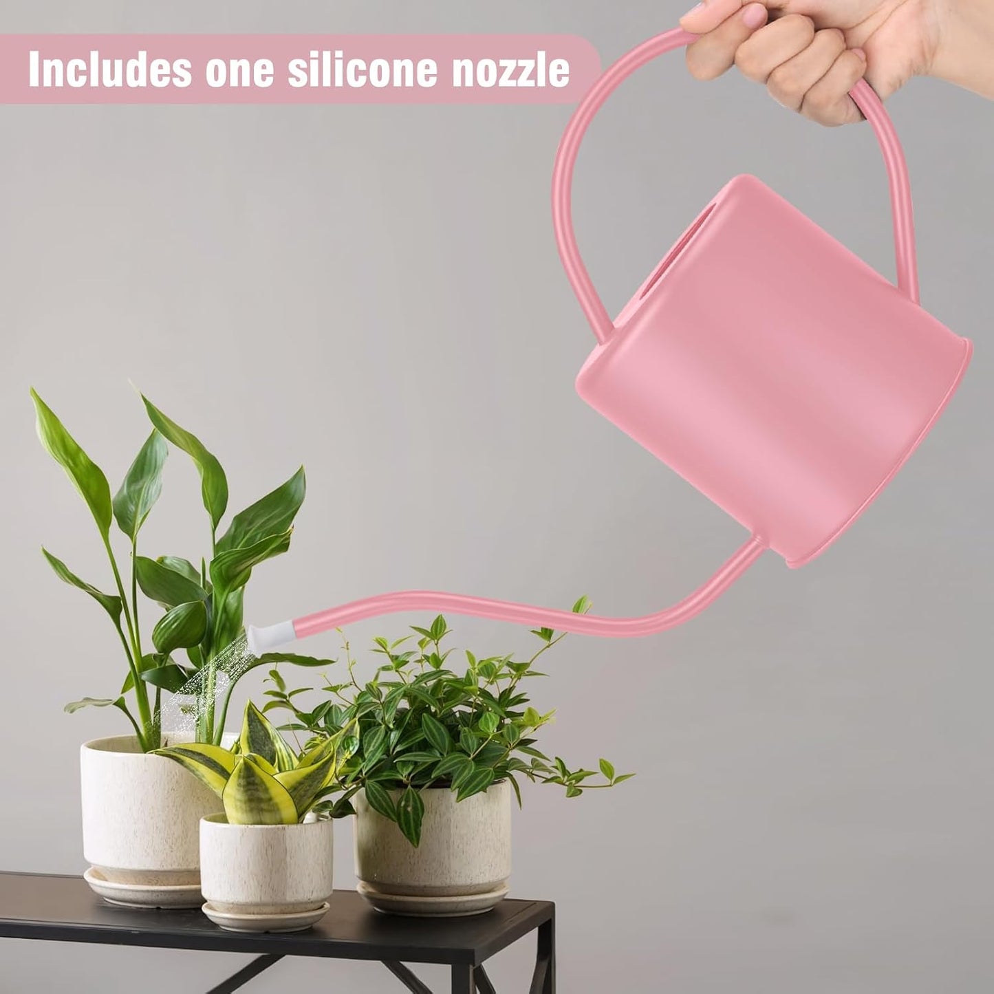 Plant Watering Can, 50 oz / 1500 ml Stainless Steel Metal - Modern Decorative with Long Spout for Indoor Potted Plants, Bonsai, Garden Flowers, Black