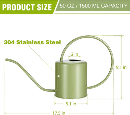 Plant Watering Can, 50 oz / 1500 ml Stainless Steel Metal - Modern Decorative with Long Spout for Indoor Potted Plants, Bonsai, Garden Flowers, Black