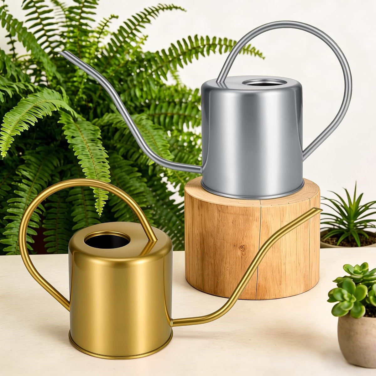Plant Watering Can, 50 oz / 1500 ml Stainless Steel Metal - Modern Decorative with Long Spout for Indoor Potted Plants, Bonsai, Garden Flowers, Black