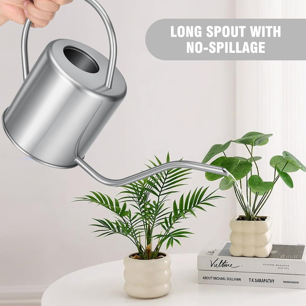 Plant Watering Can, 50 oz / 1500 ml Stainless Steel Metal - Modern Decorative with Long Spout for Indoor Potted Plants, Bonsai, Garden Flowers, Black