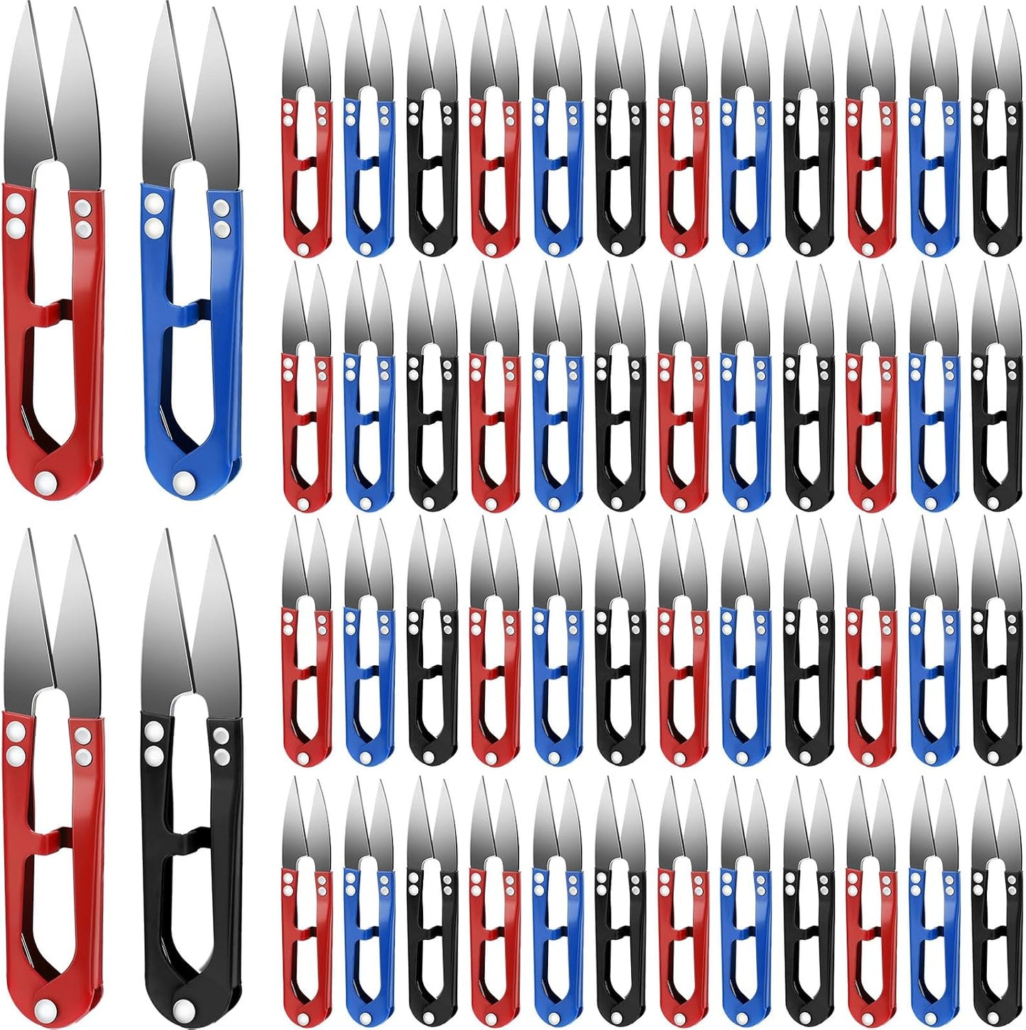 48 Pcs 4 Inch Bonsai Pruning Scissors Thread Snips Mini Sewing Scissors U Shaped Bulk Bud and Leaves Trimmer Yarn Carbon Steel Pruners Trimmers for Gardening(Black, Blue, Red)