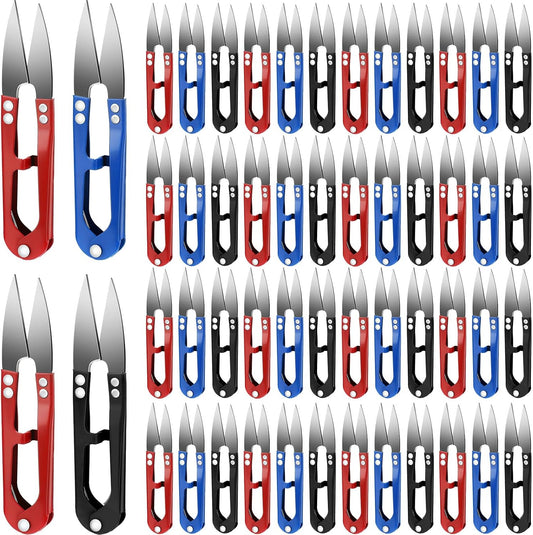 48 Pcs 4 Inch Bonsai Pruning Scissors Thread Snips Mini Sewing Scissors U Shaped Bulk Bud and Leaves Trimmer Yarn Carbon Steel Pruners Trimmers for Gardening(Black, Blue, Red)