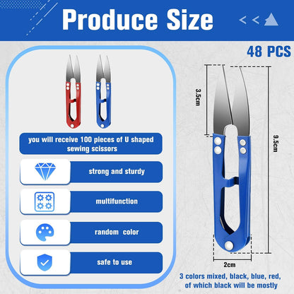 48 Pcs 4 Inch Bonsai Pruning Scissors Thread Snips Mini Sewing Scissors U Shaped Bulk Bud and Leaves Trimmer Yarn Carbon Steel Pruners Trimmers for Gardening(Black, Blue, Red)