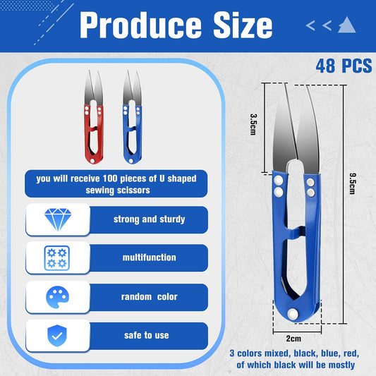 48 Pcs 4 Inch Bonsai Pruning Scissors Thread Snips Mini Sewing Scissors U Shaped Bulk Bud and Leaves Trimmer Yarn Carbon Steel Pruners Trimmers for Gardening(Black, Blue, Red)