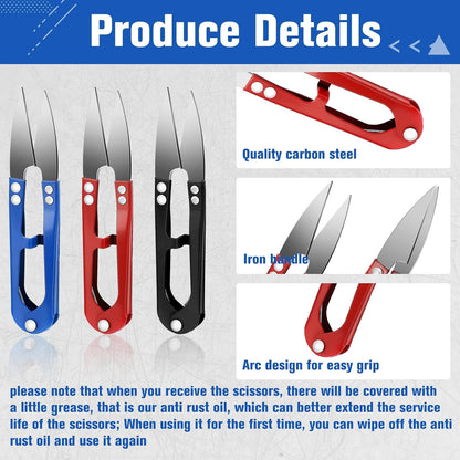 48 Pcs 4 Inch Bonsai Pruning Scissors Thread Snips Mini Sewing Scissors U Shaped Bulk Bud and Leaves Trimmer Yarn Carbon Steel Pruners Trimmers for Gardening(Black, Blue, Red)