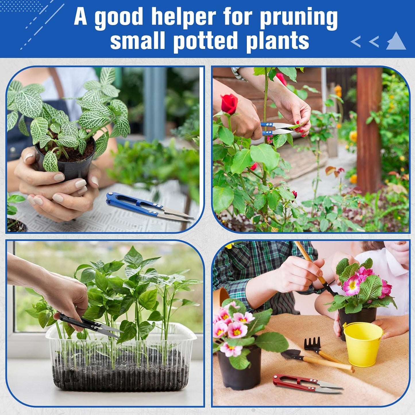 48 Pcs 4 Inch Bonsai Pruning Scissors Thread Snips Mini Sewing Scissors U Shaped Bulk Bud and Leaves Trimmer Yarn Carbon Steel Pruners Trimmers for Gardening(Black, Blue, Red)