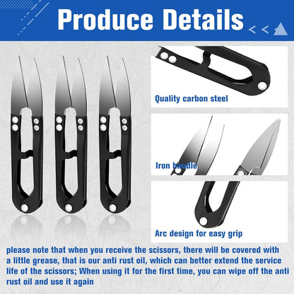 48 Pcs 4 Inch Bonsai Pruning Scissors Thread Snips Mini Sewing Scissors U Shaped Bulk Bud and Leaves Trimmer Yarn Carbon Steel Pruners Trimmers for Gardening(Black, Blue, Red)