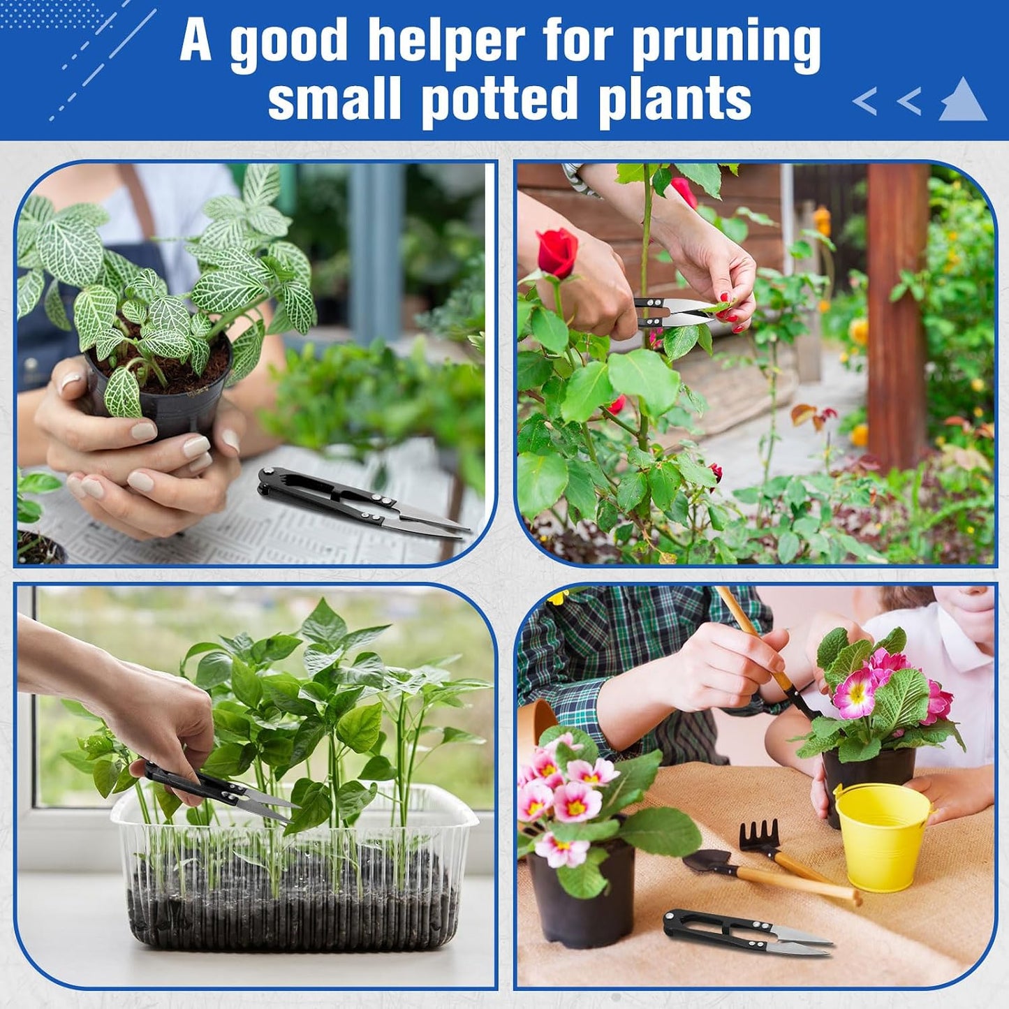 48 Pcs 4 Inch Bonsai Pruning Scissors Thread Snips Mini Sewing Scissors U Shaped Bulk Bud and Leaves Trimmer Yarn Carbon Steel Pruners Trimmers for Gardening(Black, Blue, Red)